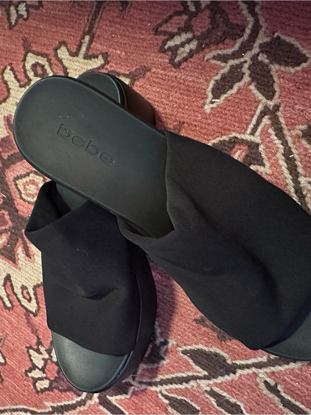 Y2k bebe Black Slip-On Knot Satin Wedge Sandals